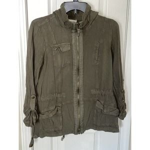 Ashley by 26 Outerwear Army Green Boho Hooded Utility Jacket Size Large